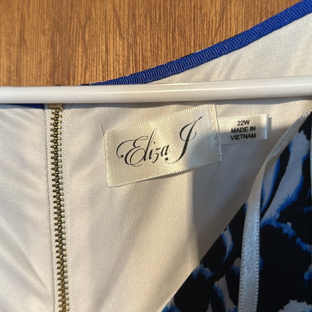 Eliza J Blue and White Printed Fit-and-Flare Dress - Picture 2 of 3
